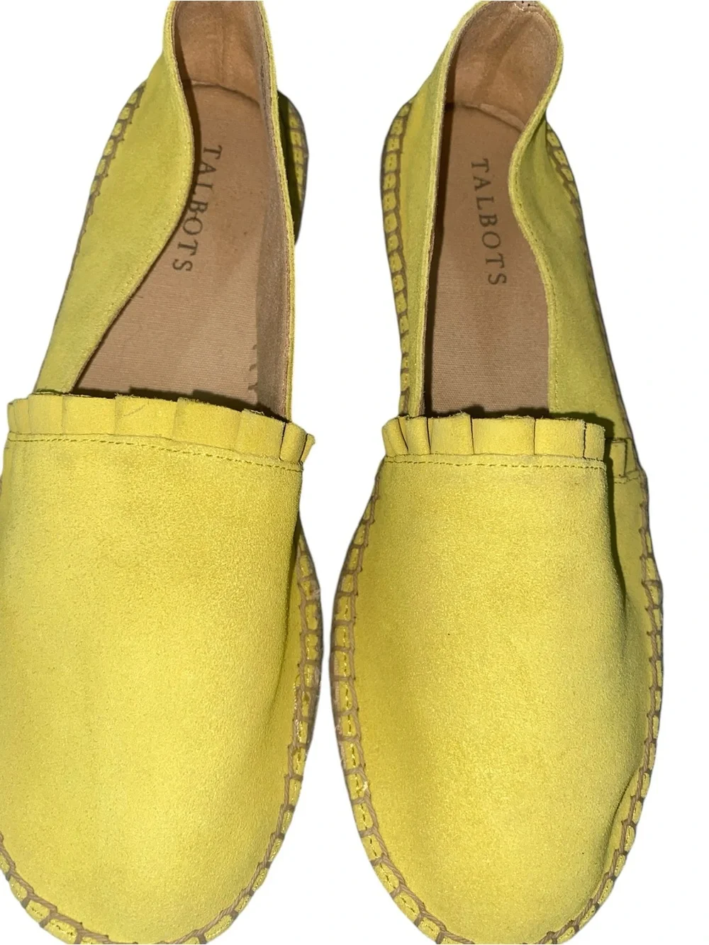 Talbots Izzy Suede Espadrille Flat Size 7.5 Ruffled Chartreuse Sunny Yellow